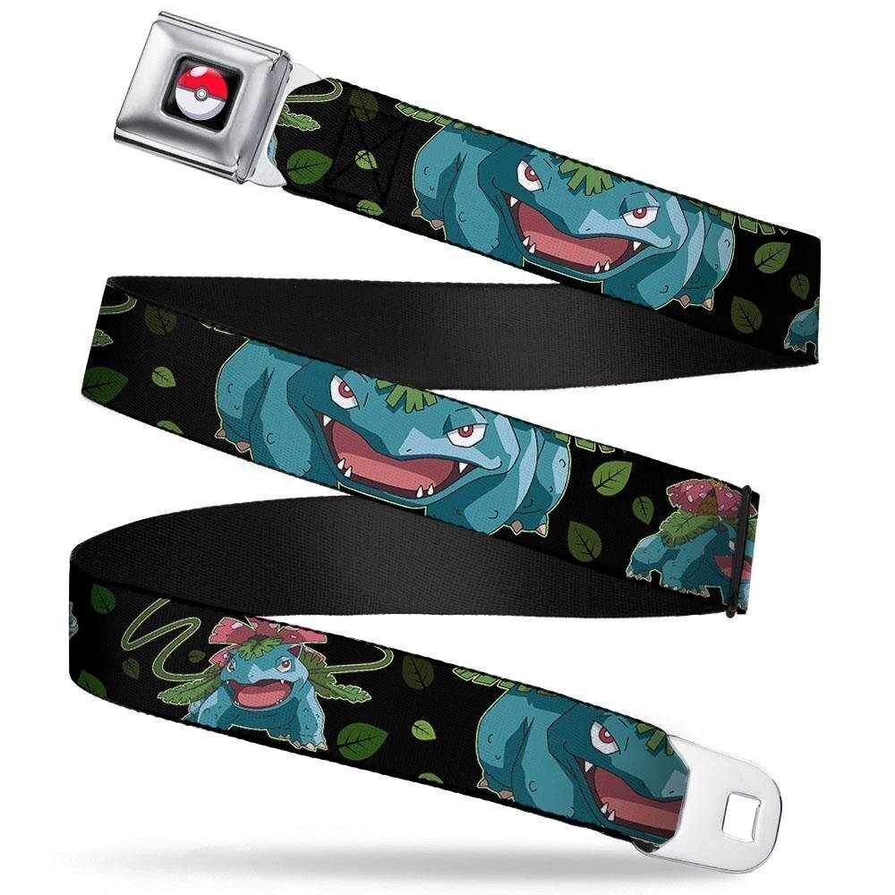 3523 Seatbelt Belt Venusaur 3-Poses/Leaves Black/Greens 1.5" Wide